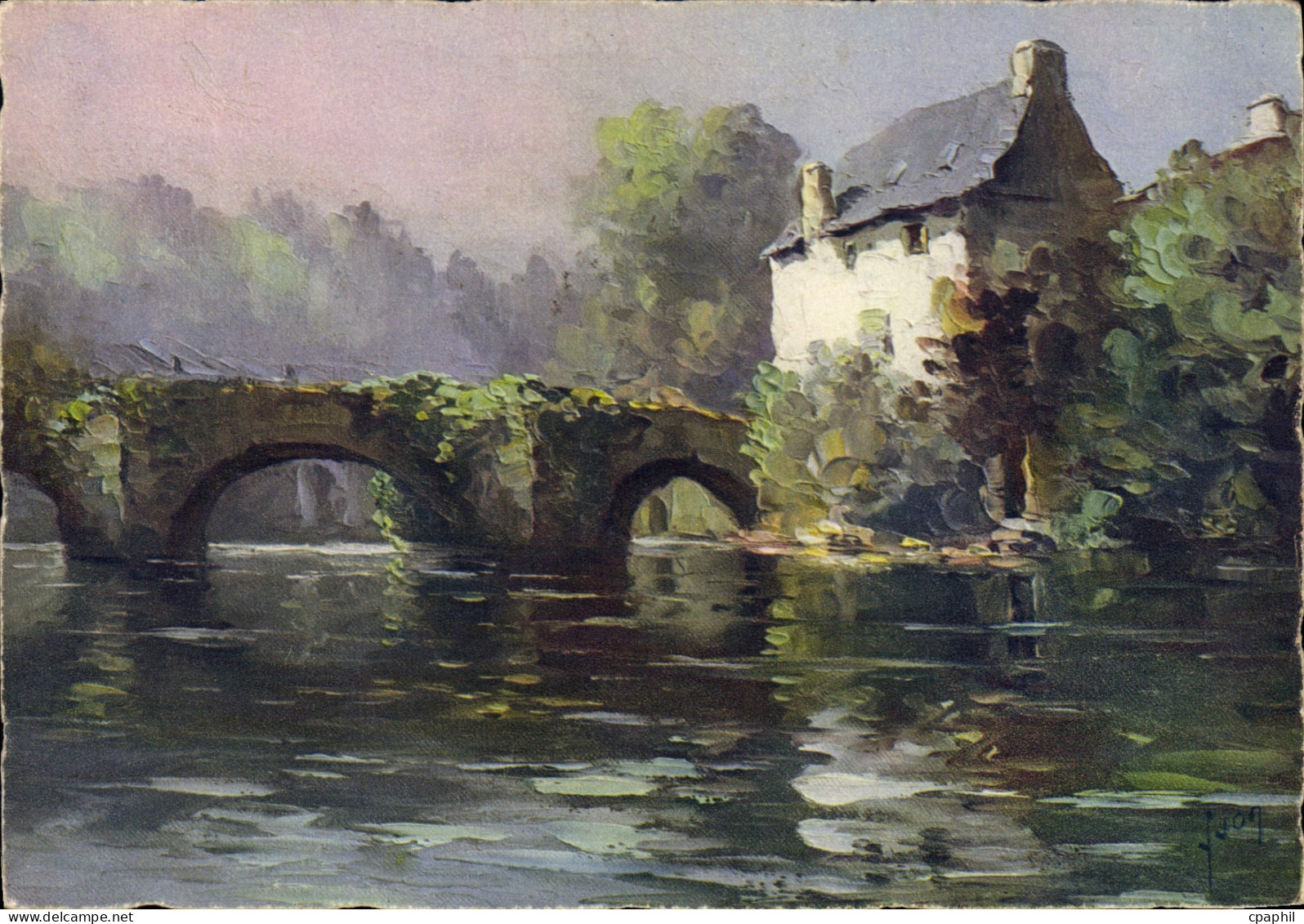 CPSM Quimperle Le Pont Fleuri aquarelle peinture