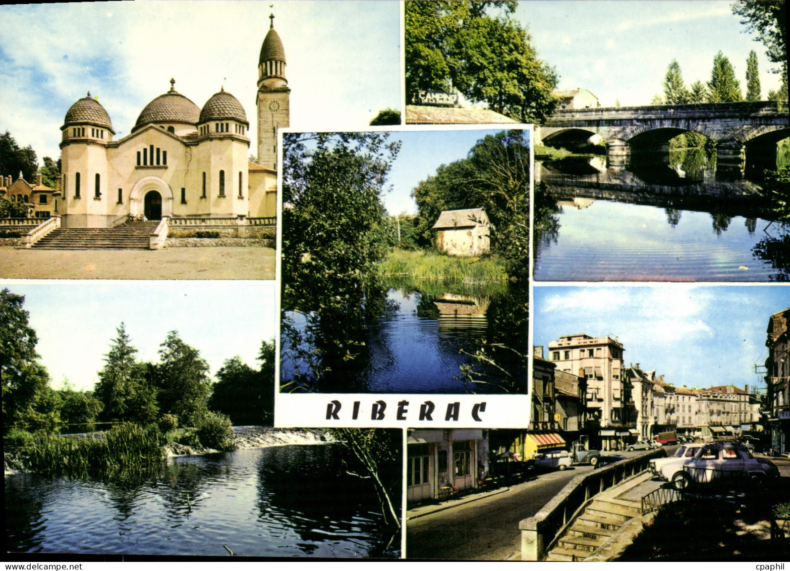 CPSM RIBERAC église pont moulin de Rodessol