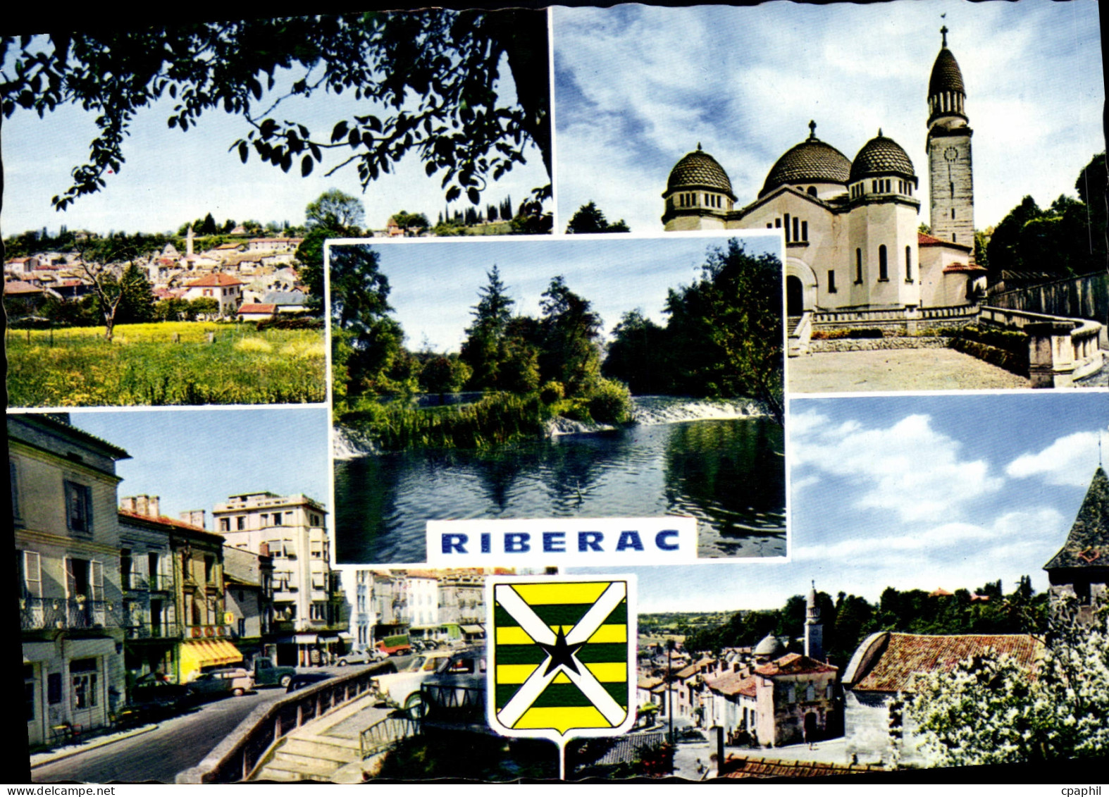 CPSM RIBERAC vue générale église cascade