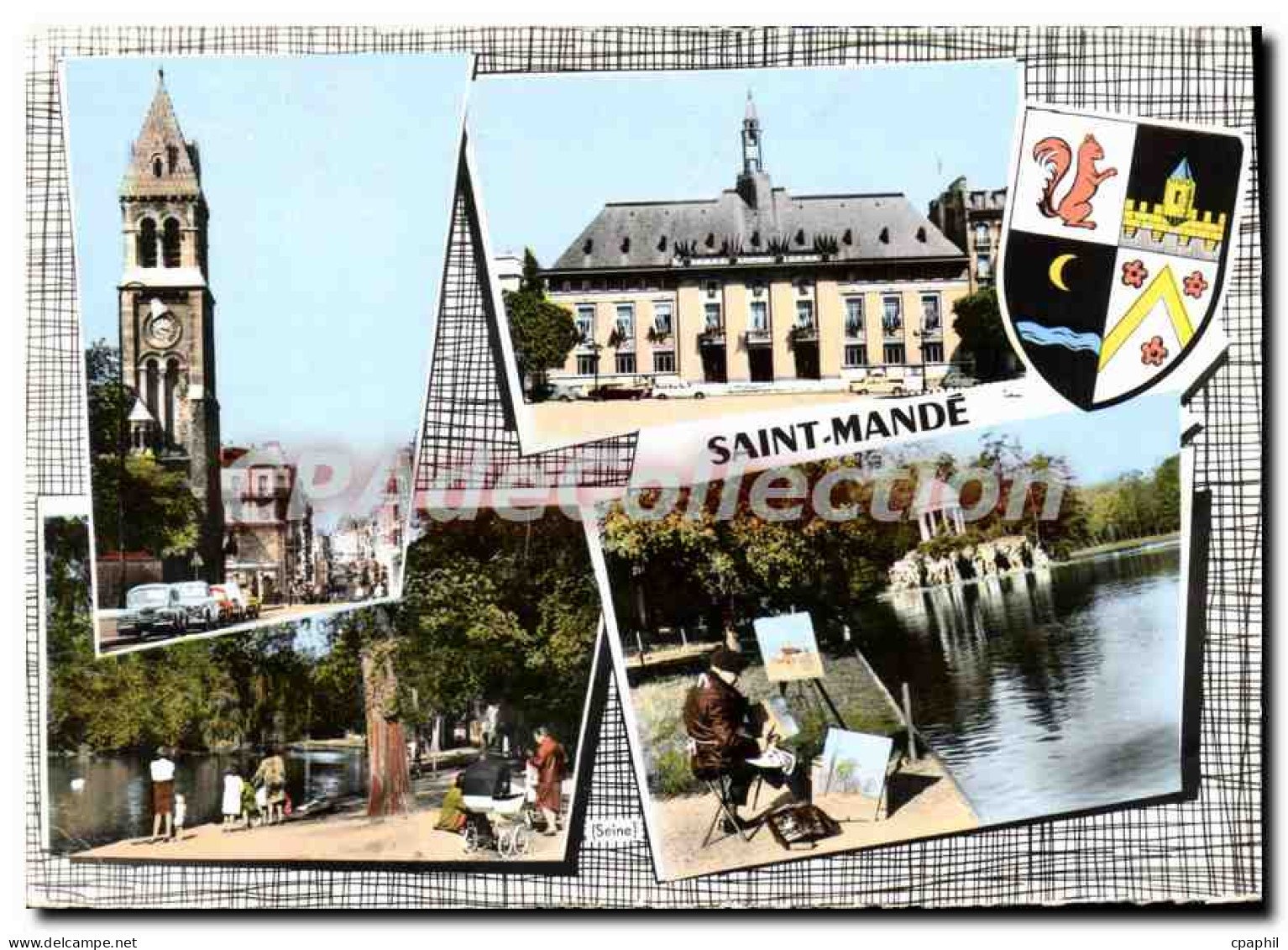CPSM Saint Mande L'Eglise La Mairie Le Lac Daumesnil Le Lac de St Mande