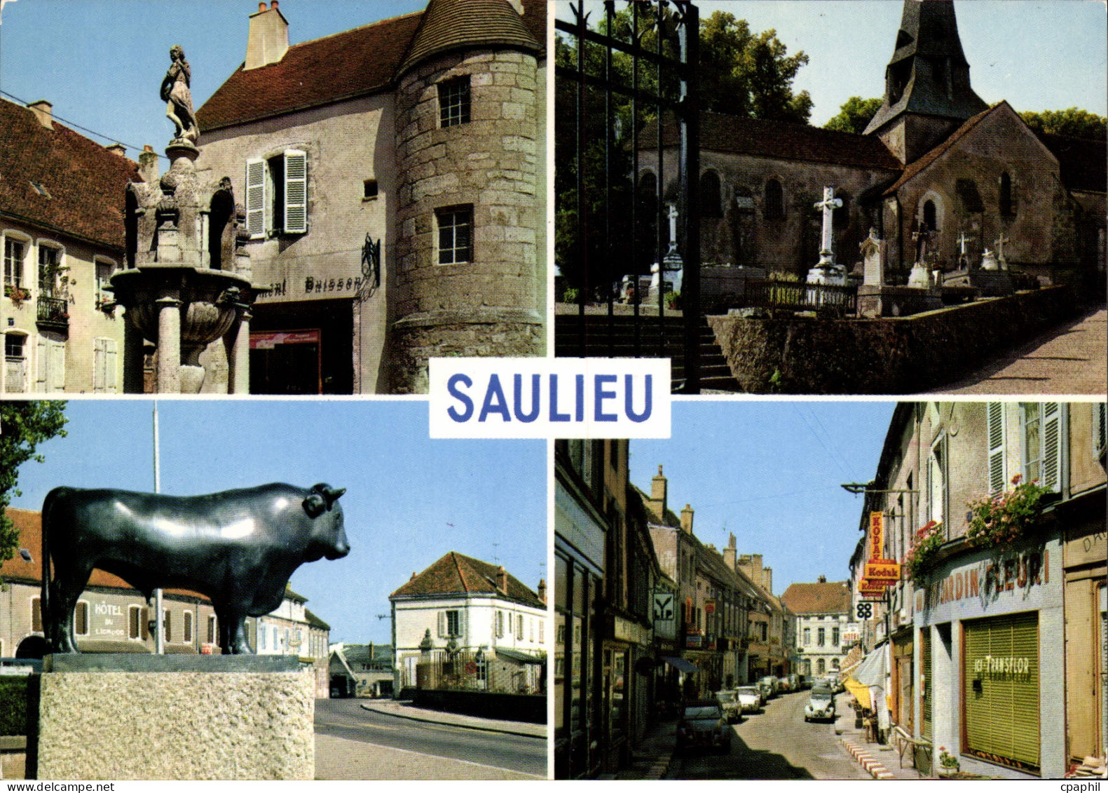 CPSM SAULIEU fontaine de Caristie église marché