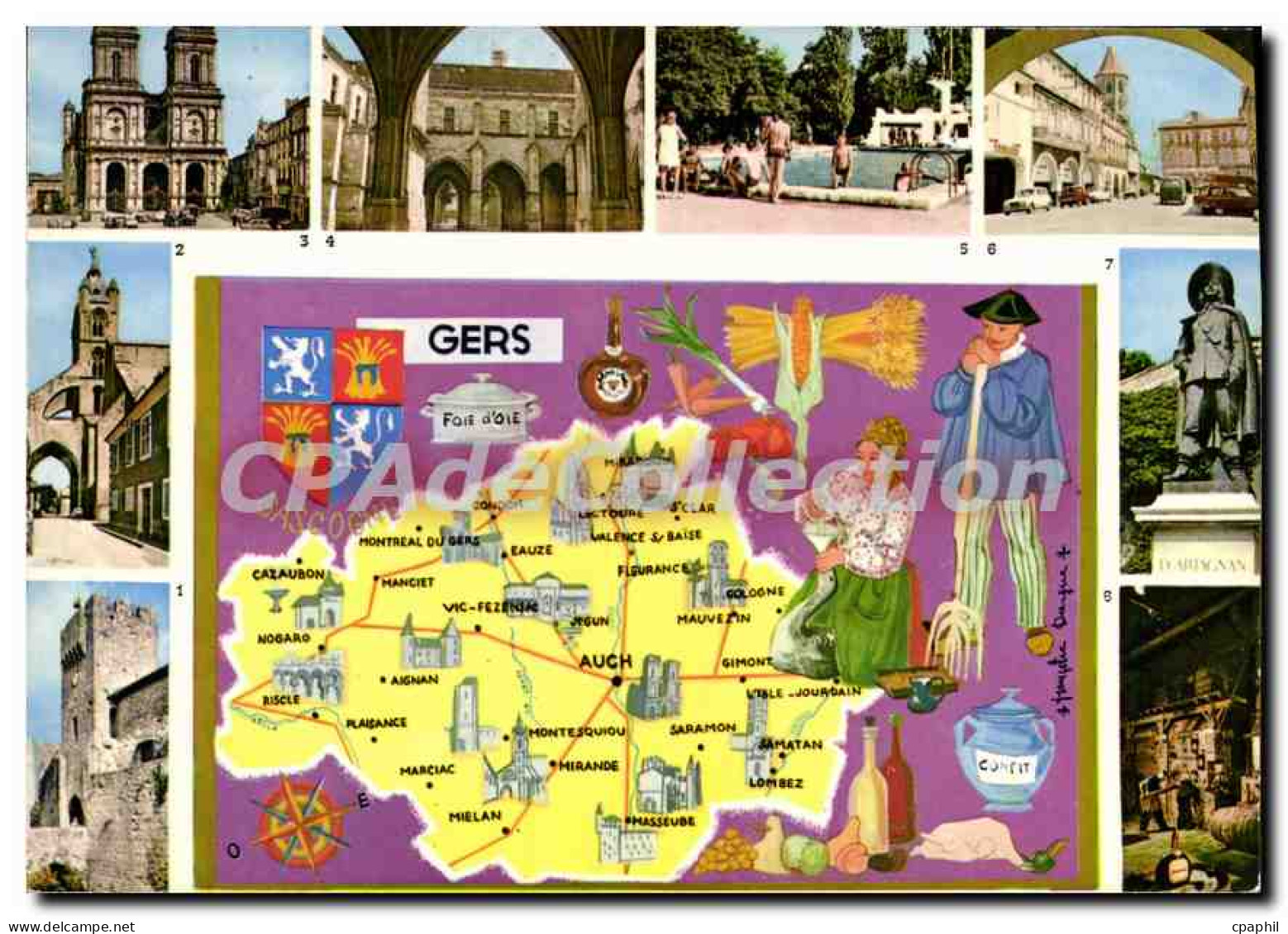 CPSM Travers Le Gers Larresingle Mirande Auch Condom Eauze Fleurance distillerie Armagnac