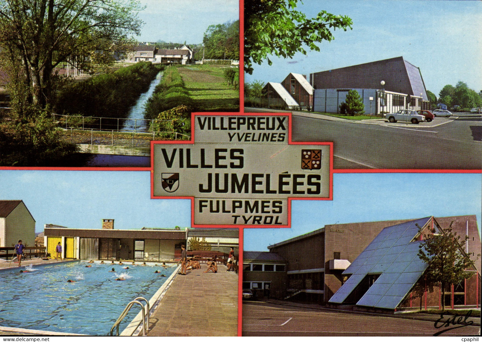 CPSM Villepreux (Yvelines) Le val de Gally et la piscine a droite deux vues theatre du Val Gally
