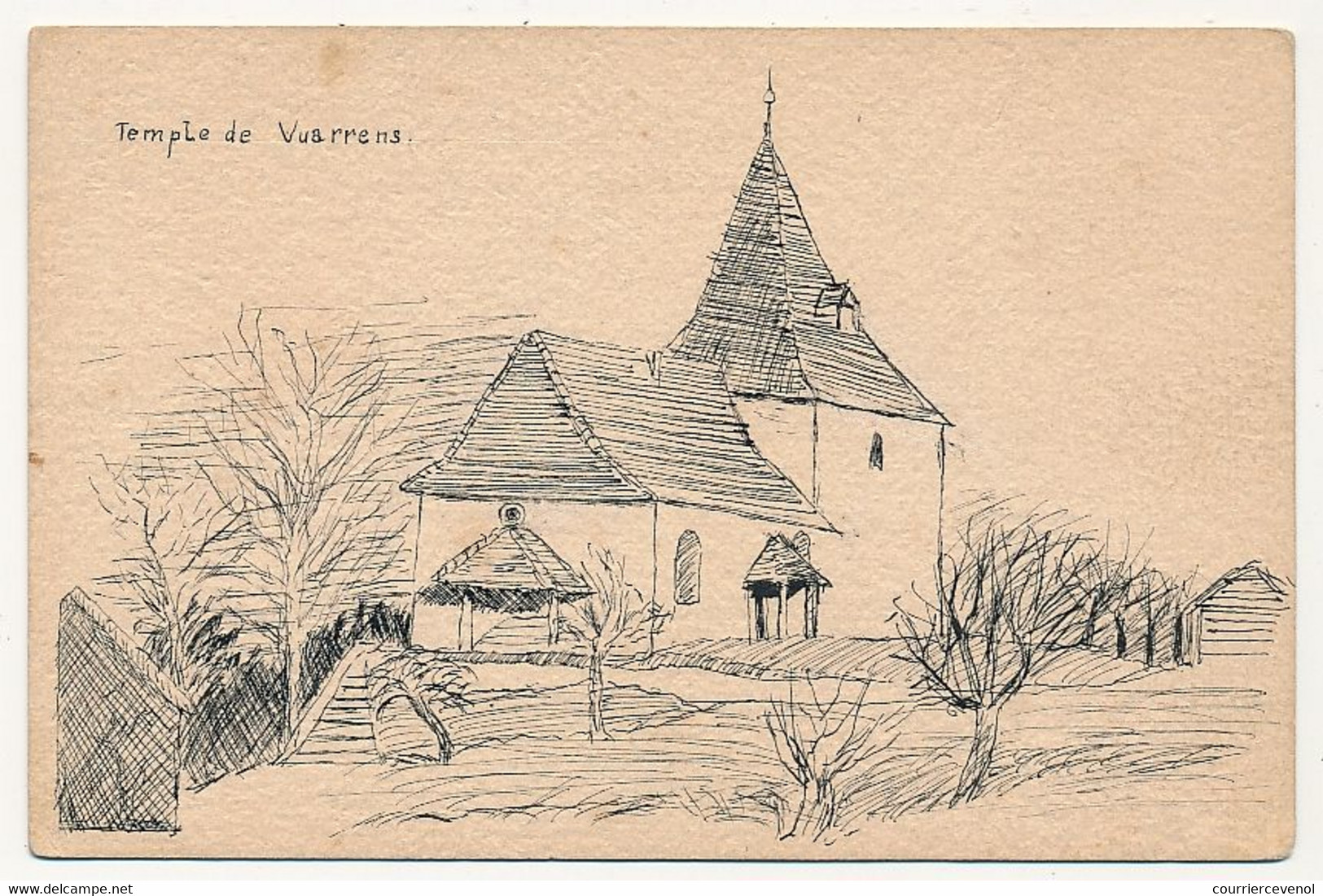 CPSM - VUARRENS (Suisse - Canton de Vaud) - Carte dessinée, Eglise ou Temple ?