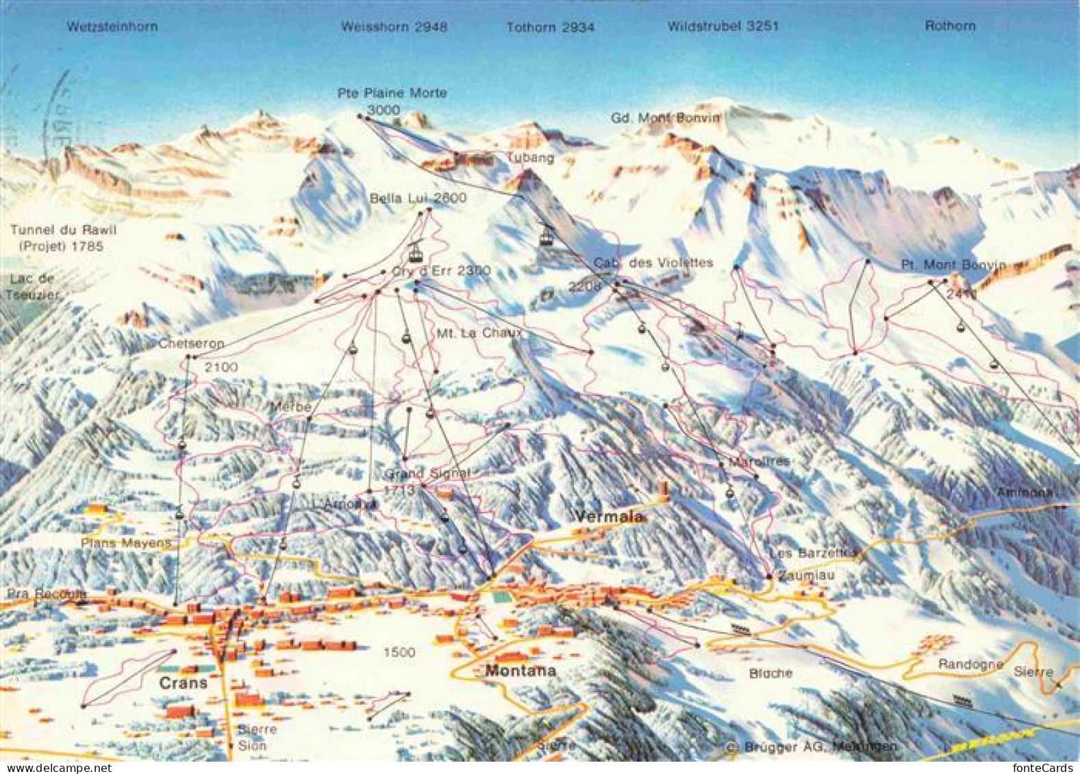 CRANS-MONTANA VS Skipistenkarte Crans Montana Vermala Weisshorn Wildstrubel Bell