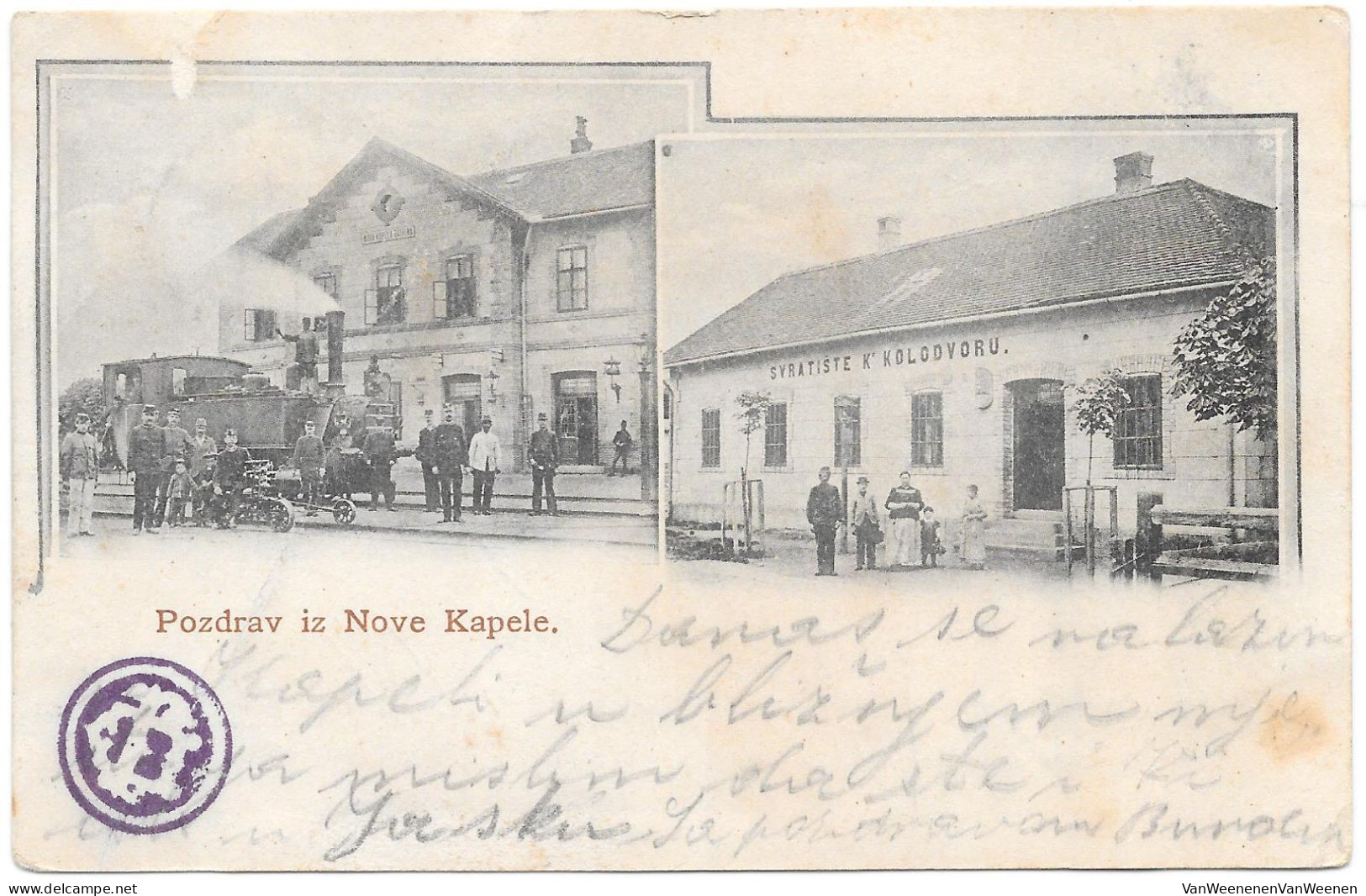 Croatia (Kroatië) - Pozdrav iz Nove Kapele (Nova Kapela) - 1900 - Stanica Bahnhof Station Gare Statie - Lokomotiva Vlak