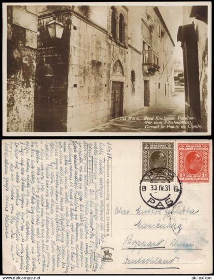 Postcard Rab Arbe Vor dem Fürstenpalast. 1931
