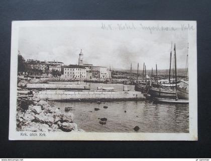 Jugoslawien / Kroatien Insel Krk otok Krk. Hafen. Hotel Jugoslavia Krk Fischerboote