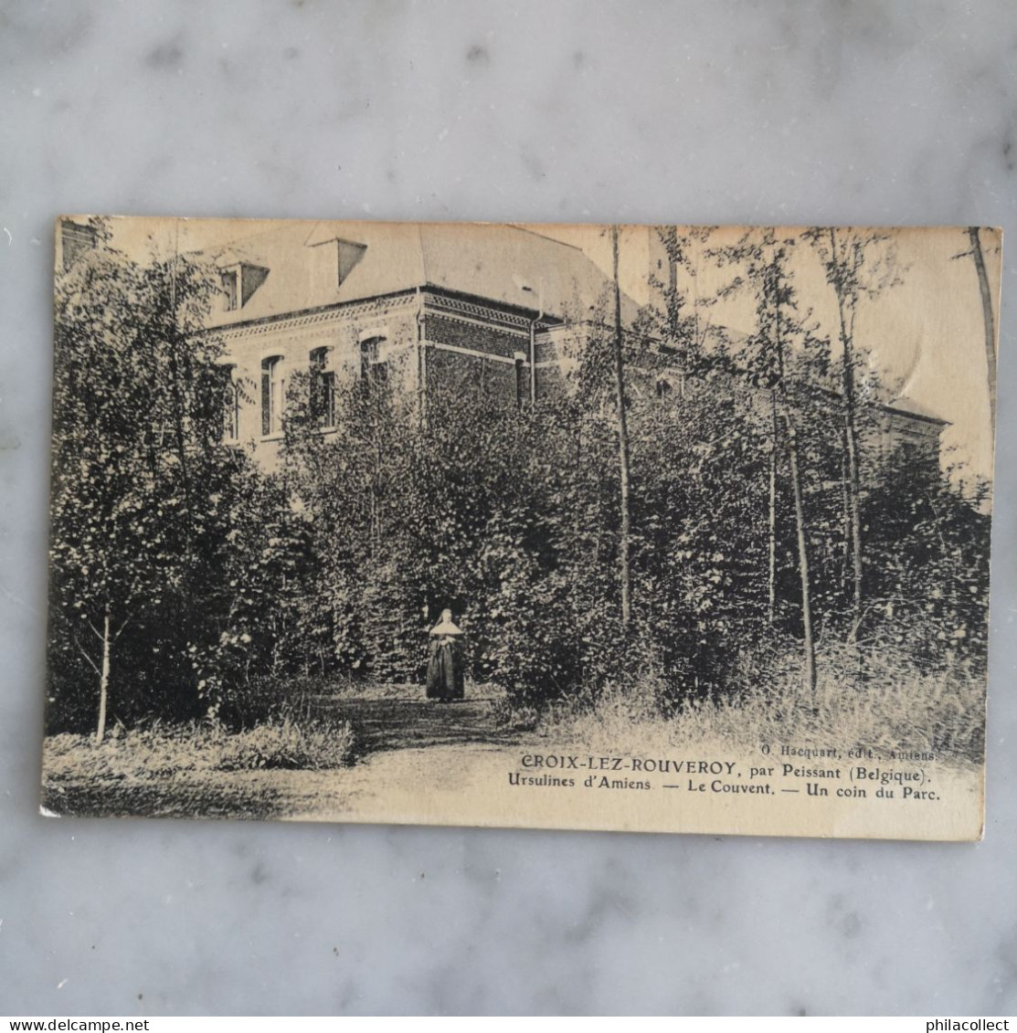 Croix lez Rouveroy (Estinnes) Couvent Ursulines d' Amiens - Un Coin du Parc 1907 bruin bovenrand