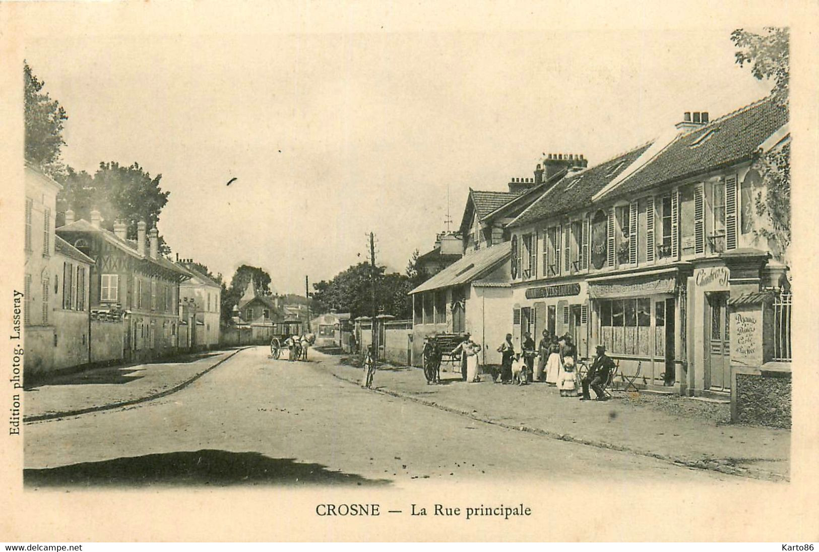 crosne * crosnes * la rue principale du village * café bar ROBERT * attelage