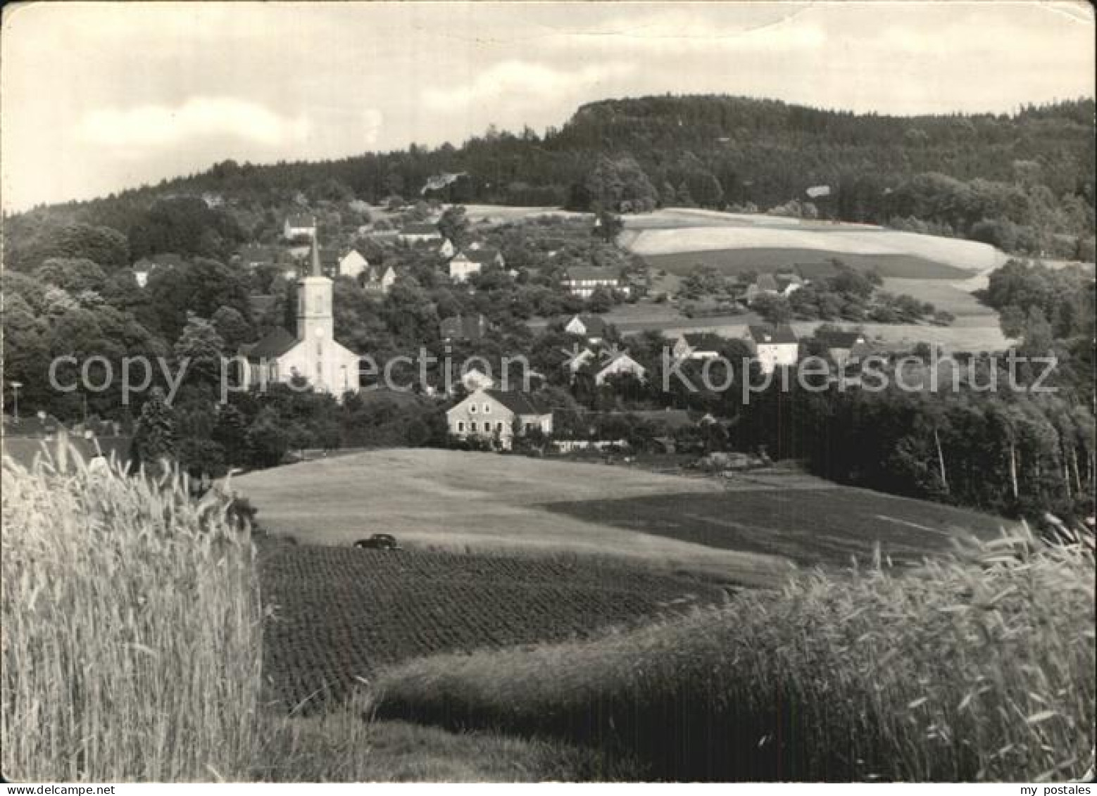 Crostau Ortsansicht mit Kirche Landschaftspanorama Oberlausitz