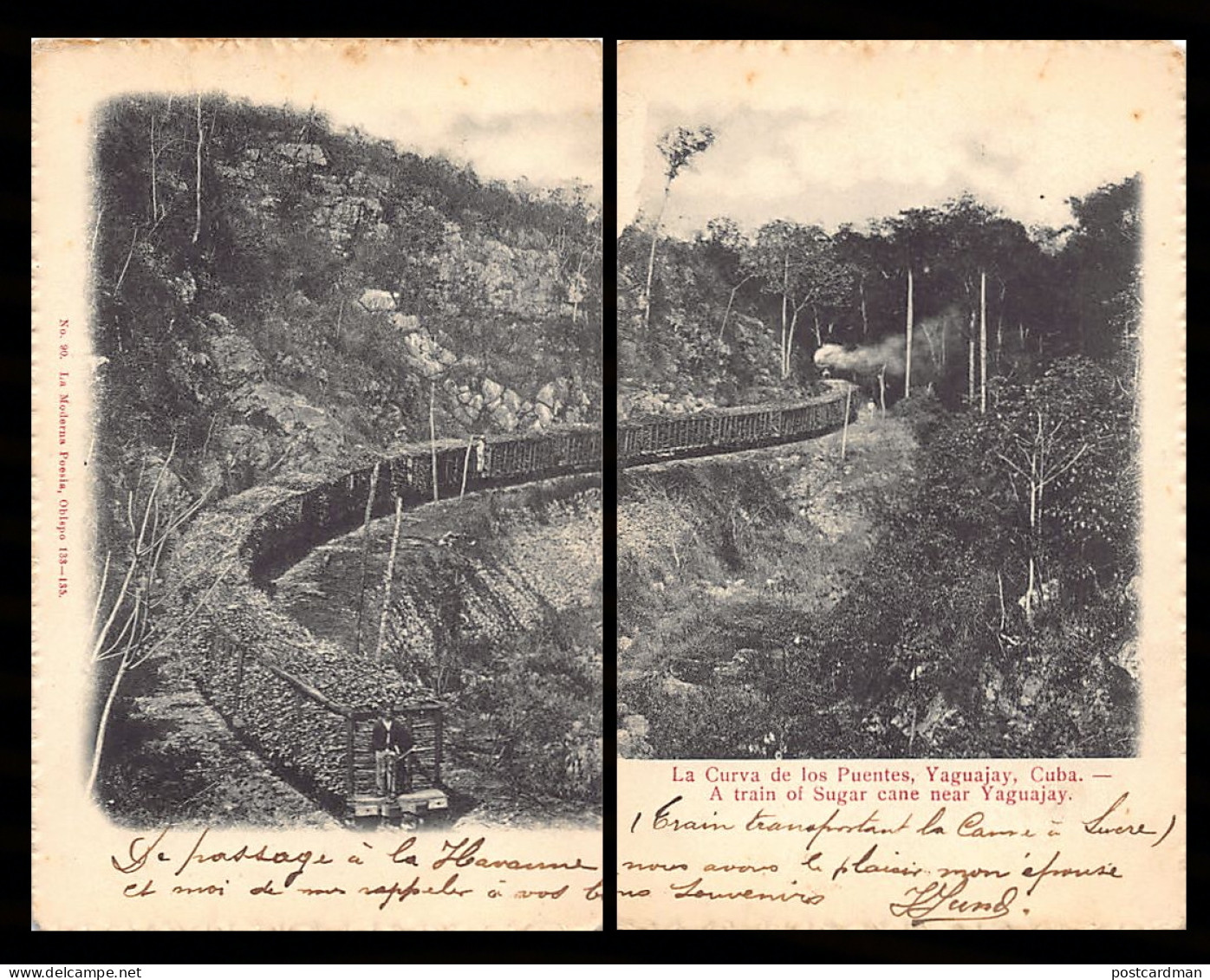Cuba - A train of sugar cane near Yaguajay - La curva de los puentes en Yaguajay - Publ. La Moderna Poesia 90