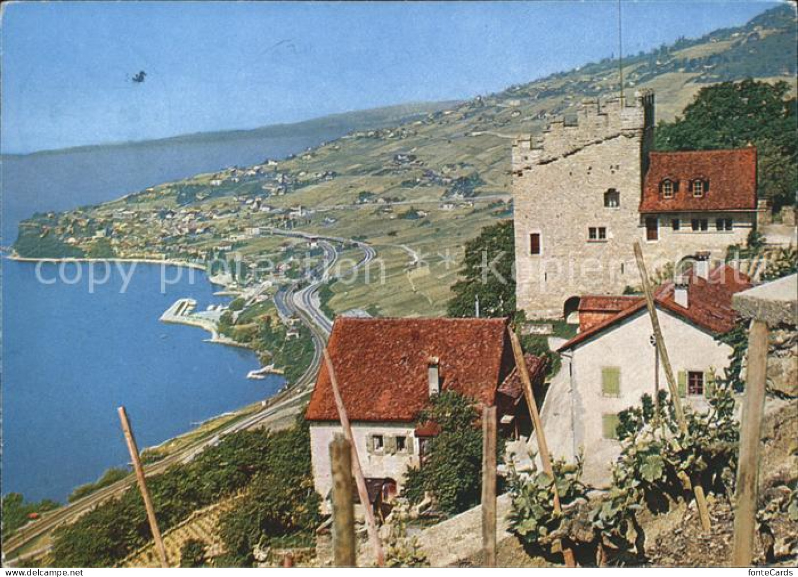 Cully VD mit Grandvaux Bucht und Turm von Marsens