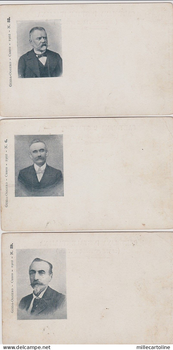 CUNEO: 1902 3 cart. Guida Oggero con uomini importanti prov. Cuneo n.6-33-39