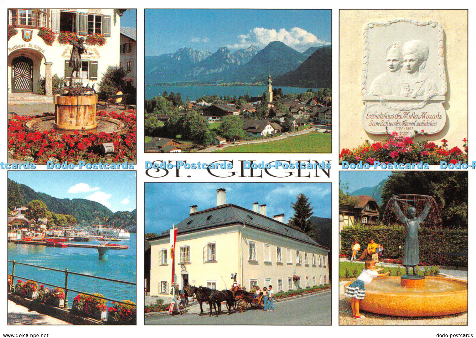 D041795 St. Gilgen. Mozartbrunnen. St. Gilgen gegen Sparber. Cosy. David Grundle