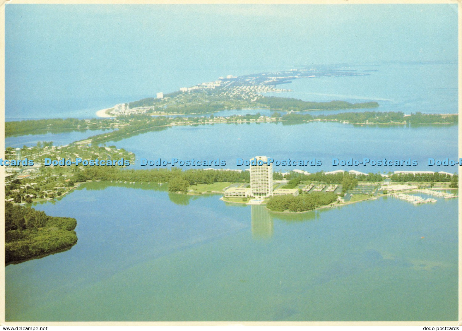D203146 Aerial View of Sarasota Coast Showing Ringling Causeway Connecting to Li