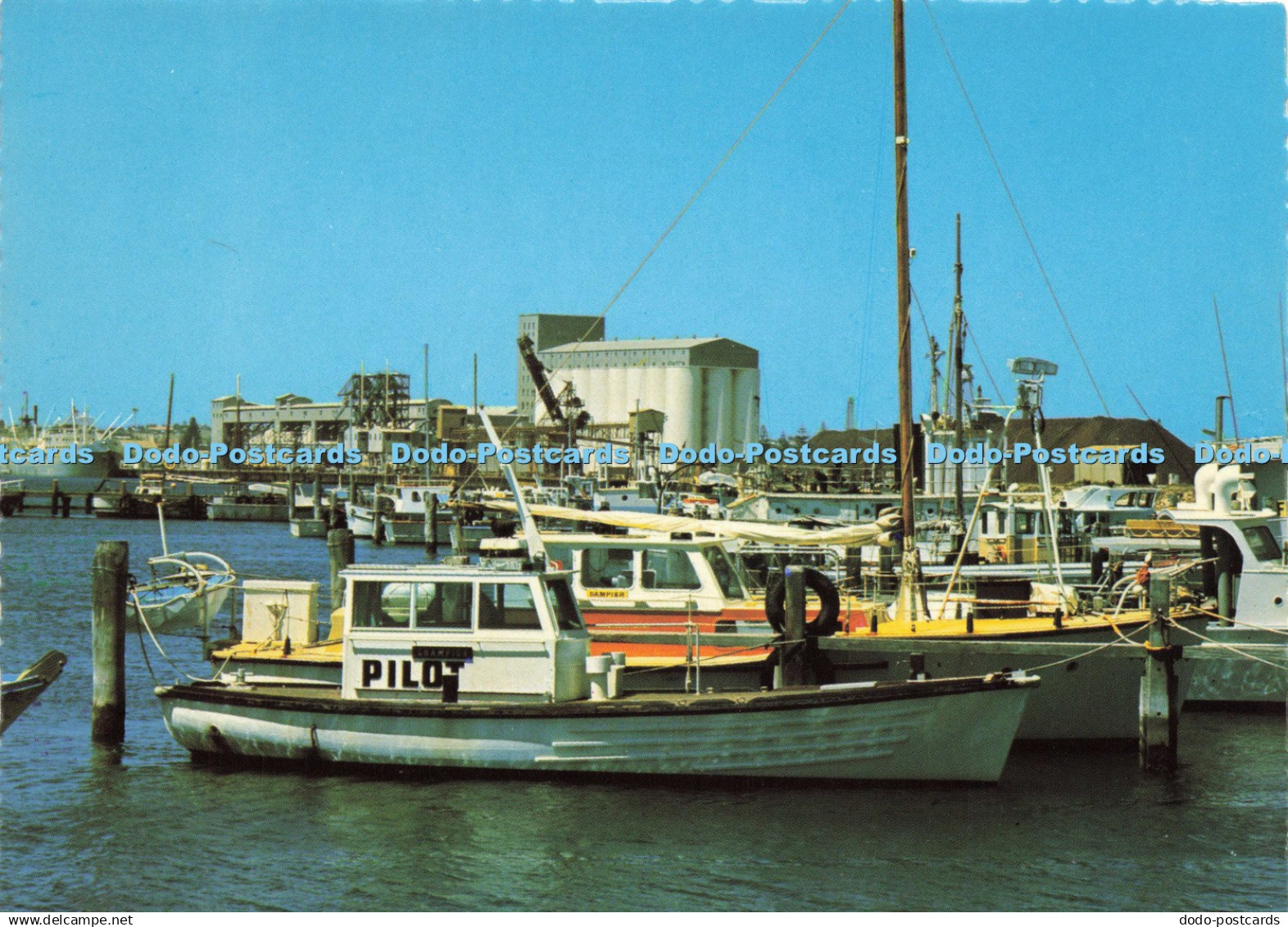 D210239 W A Geraldton Boat Pens Looking Towards Wharf Silos and Iron Ore Stocks