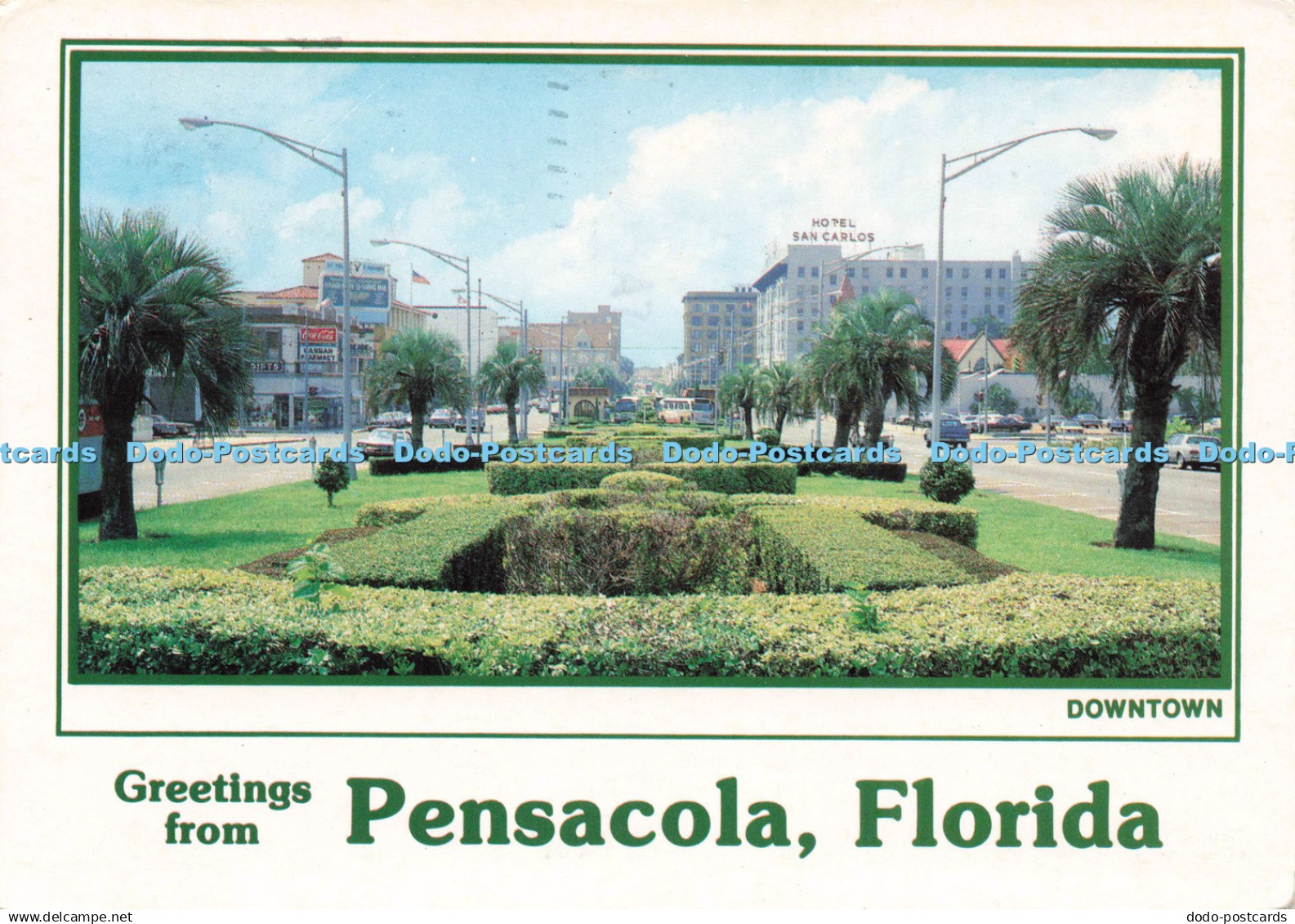 D219508 Greetings From Pensacola Florida Downtown Plastichrome Florida Postcard