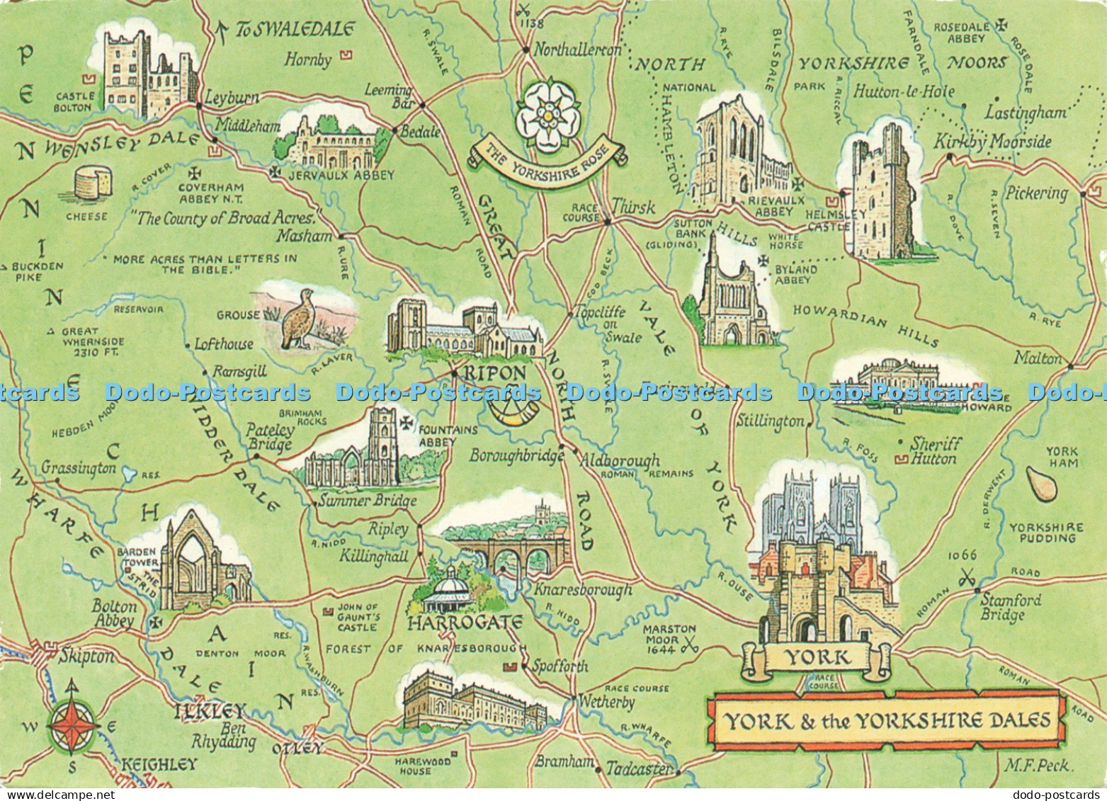 D220136 Yorkshire and the Yorkshire Dales Map J Salmon Watercolour M F Peck
