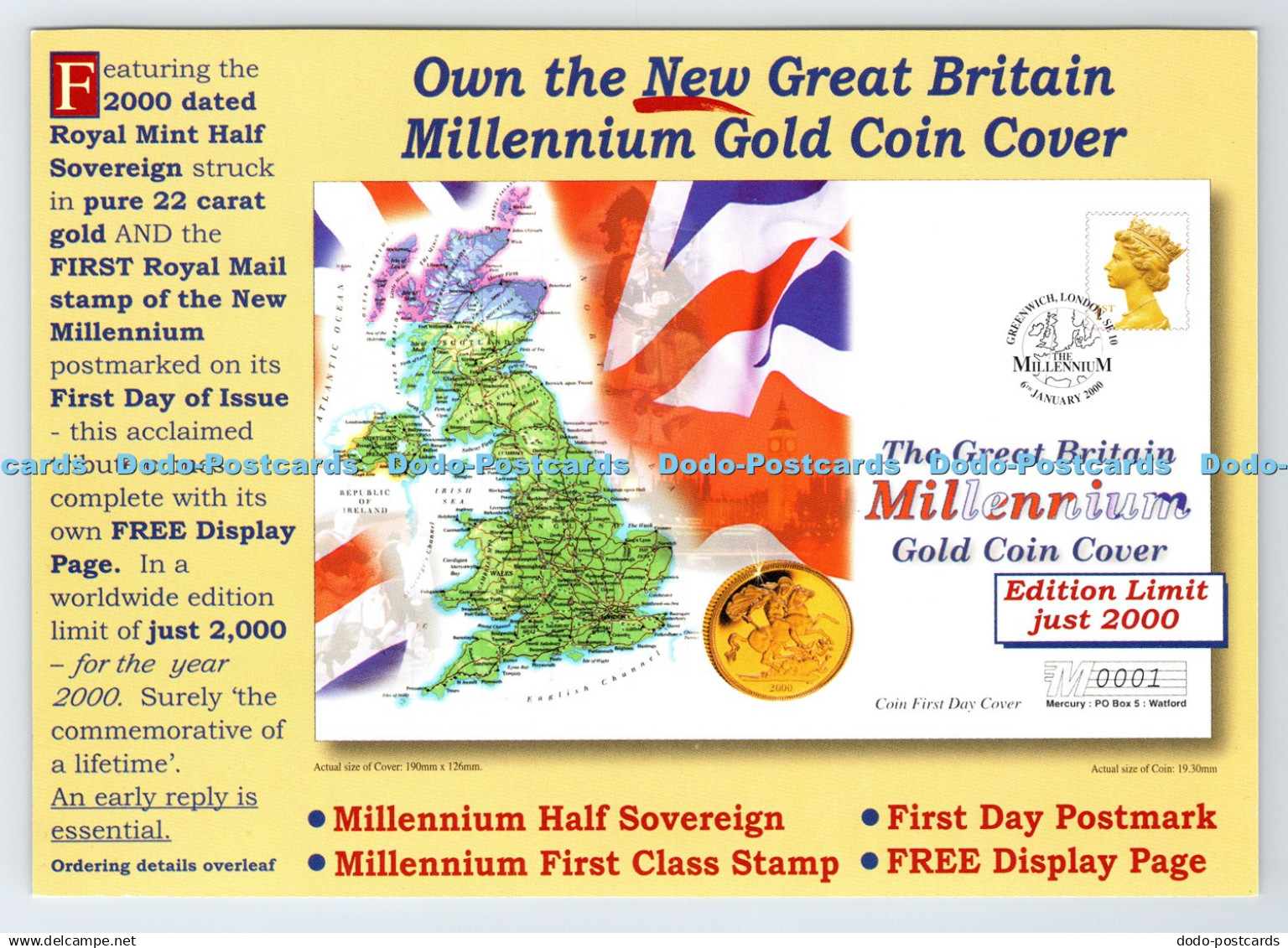 D335244 Own The New Great Britain. Millennium Gold Coin Cover. Flag. Map