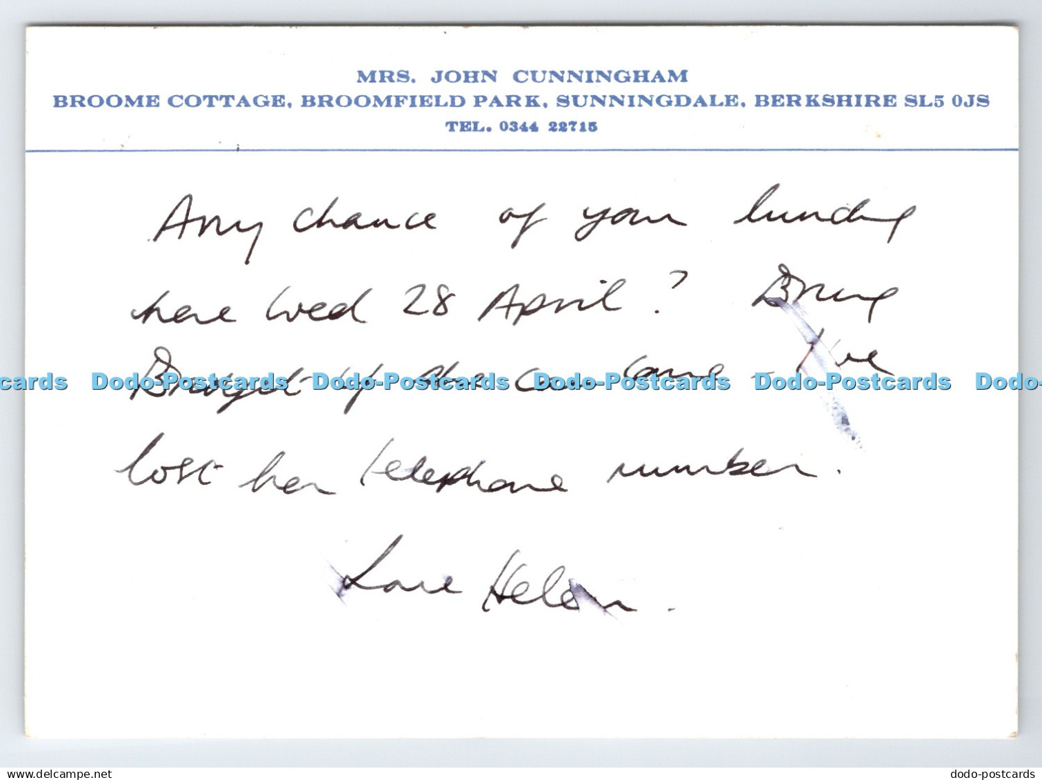 D336269 Mrs. John Cunningham. Broome Cottage. Broomfield Park