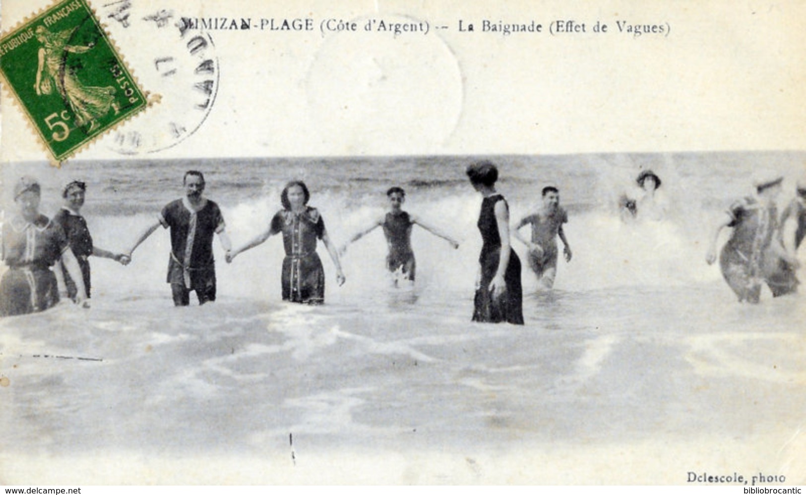 D40 - CÔTE D'ARGENT- MIMIZAN - PLAGE < LA BAIGNADE(Effet de vagues)+ Taxe au verso