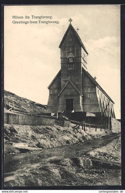 AK Trangisvaag /Färöer, Partie an der Kirche