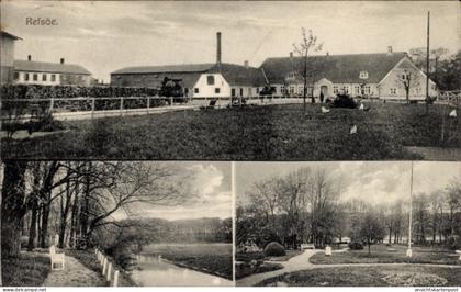 CPA Revsø Refsö Refsoe Nordschleswig Dänemark, Landschaft mit Gebäuden, Wiese, Bäume, Wasserlauf