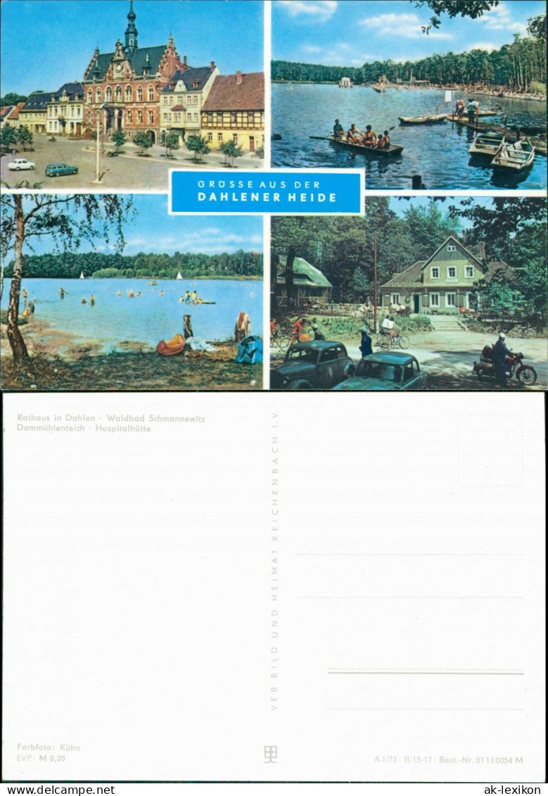 Dahlen Rathaus Dahlen, Waldbad Schmannewitz, Dammühlenteich, Hospitalhütte 1973