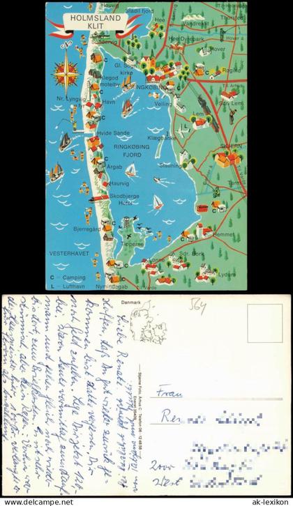 .Dänemark - Landkarte Übersichtskarte (Map) Dänemark HOLMSLAND KLIT 1975