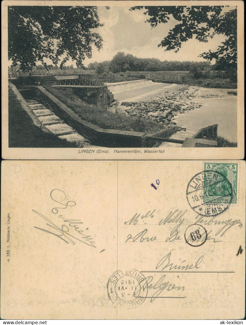 Darme-Lingen (Ems) River Falls, Fluss, Wasserfall Hanekenfähr 1912   gelaufen