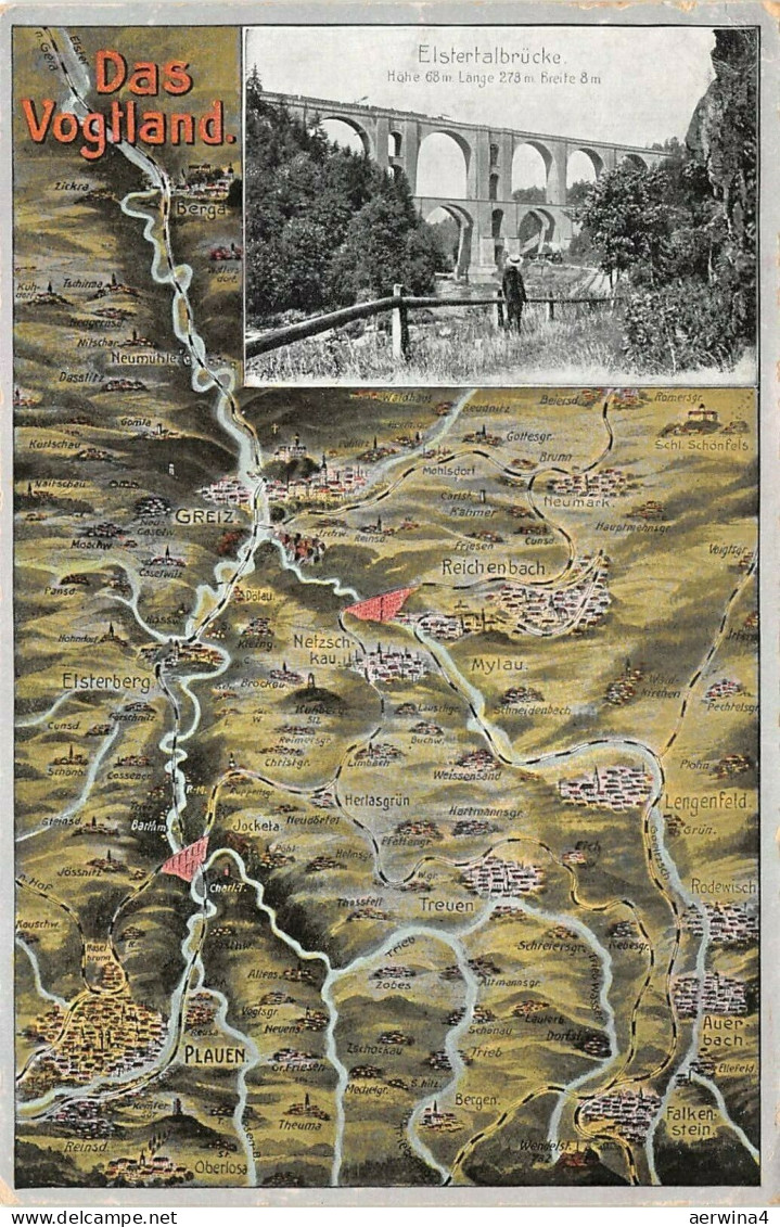 Das Vogtland Karte mit Elstertalbrücke Vogtland Sachsen Postkarte AK