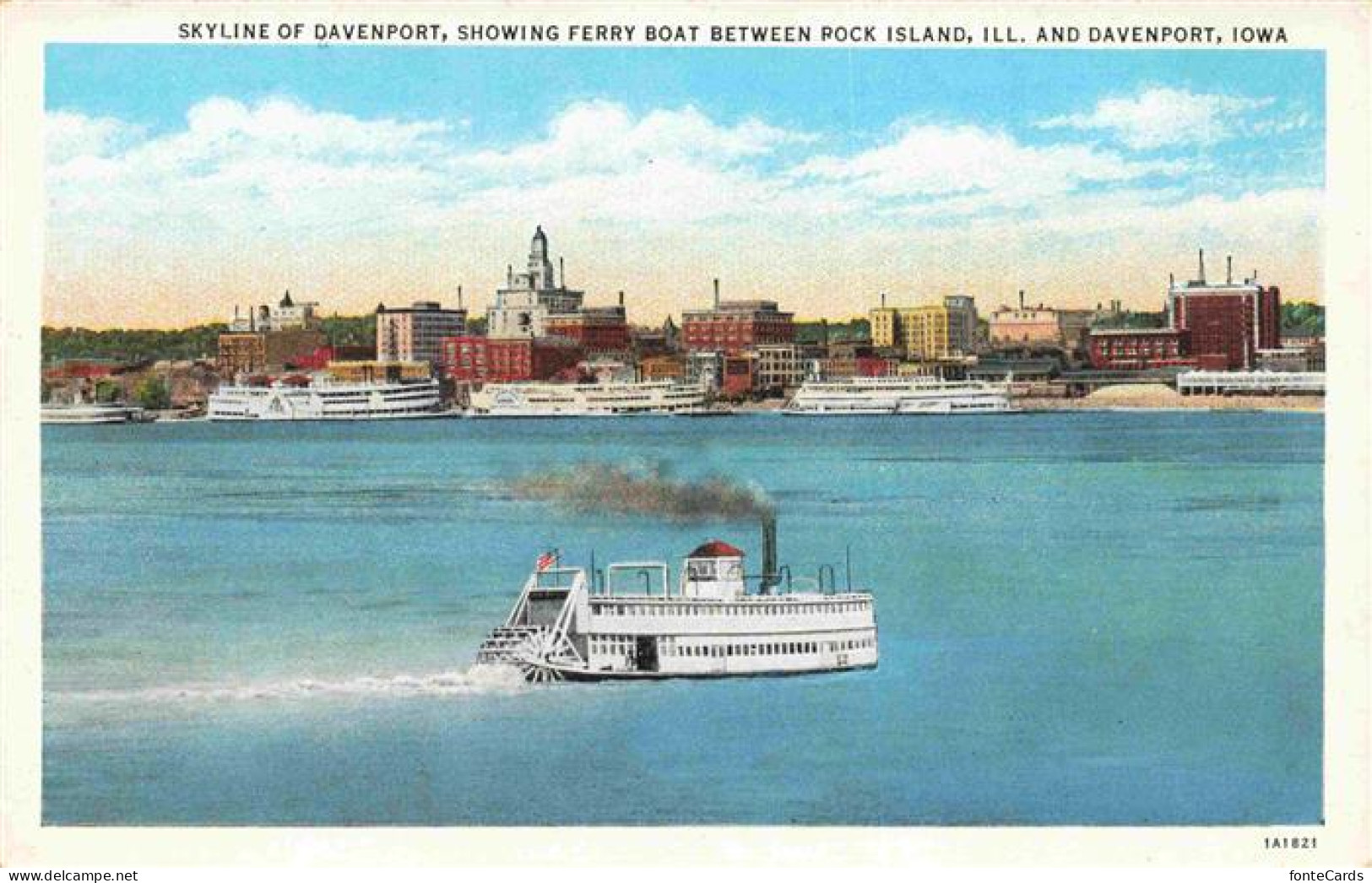 Davenport Iowa Skyline of Davenport Ferry Boat between Rock Island Illustration