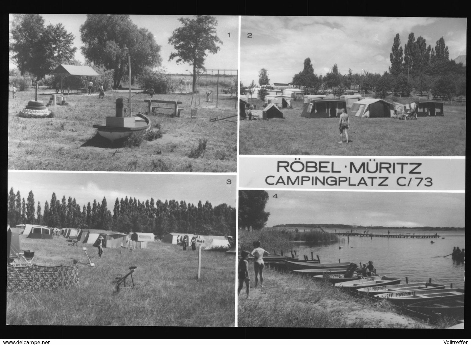 DDR AK 1982 Röbel Müritz, Spielplatz, Campingplatz C/73, Blick zum Seebad