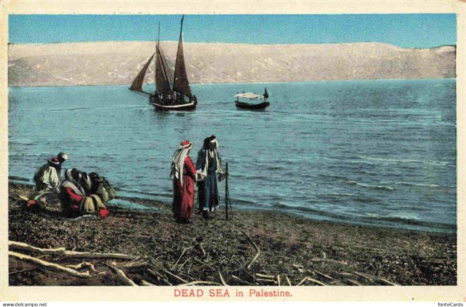 Dead Sea Totes Meer Israel Totes-Meer Segelboot Araber Frauen Ufer Berge Boot