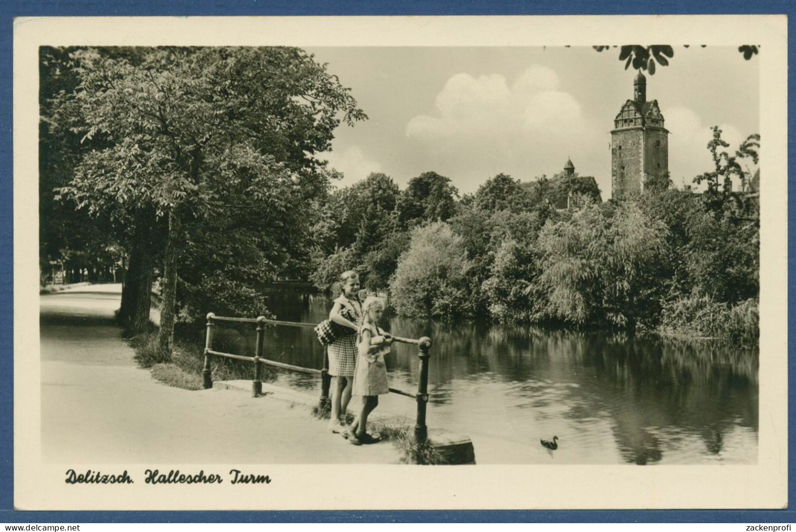 Delitzsch Hallescher Turm, gelaufen 1958 (AK5185)