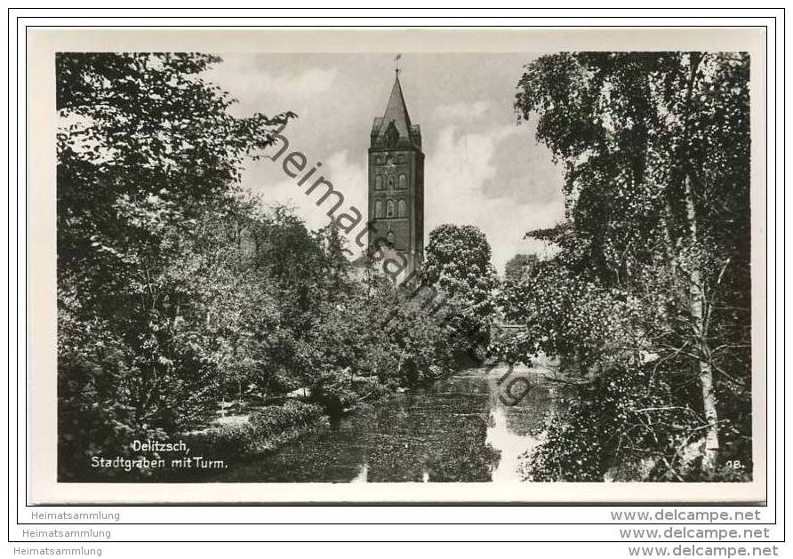 Delitzsch - Stadtgraben mit Turm - Foto-AK