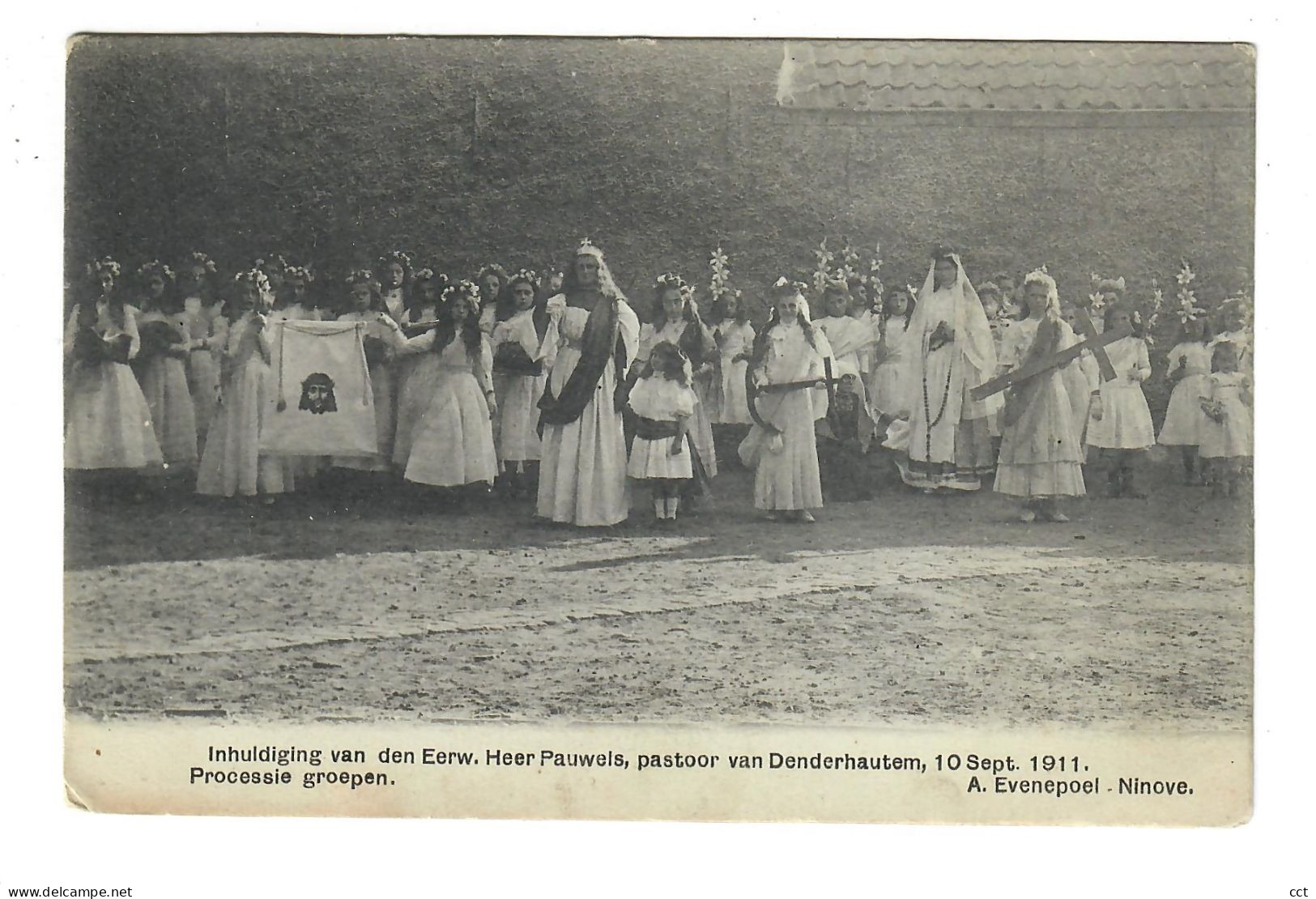 Denderhoutem  Haaltert  Inhuldiging van den Eerw Heer Pauwels pastoor 10 sept 1911 Processie groepen