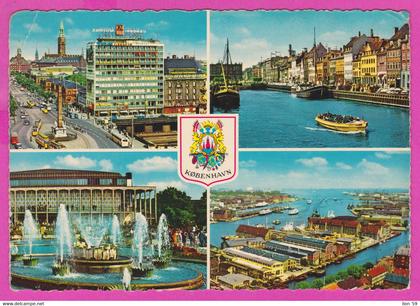 275218 / Denmark København Copenhagen - Coat of Arms fountain boat ship port tram car Danemark Danemark Danimarca