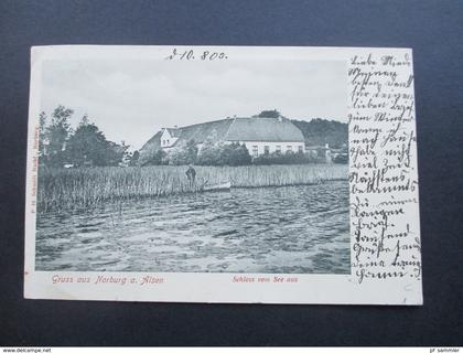 DR Nordschleswig 1905 Ansichtskarte Gruss aus Norburg a. Alsen. Schloss vom See aus. Verlag P.H. Schmidt Norburg RRR