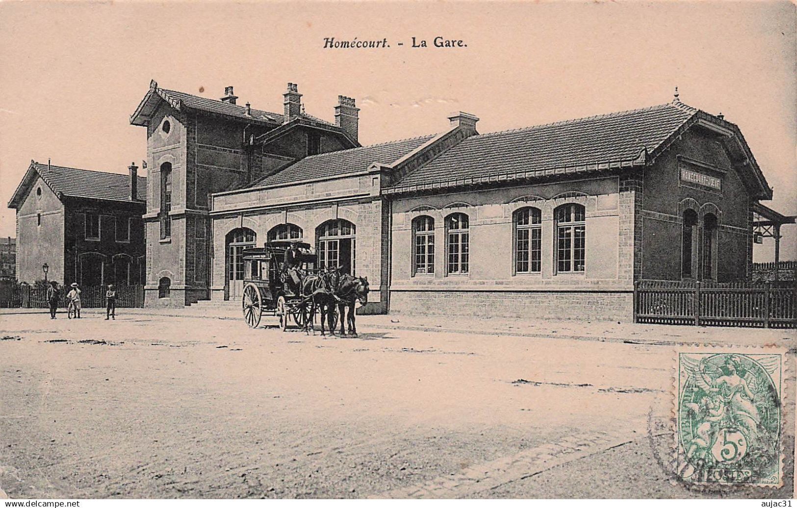 Dép 54 - Chemins de fer - Gares - Attelage de chevaux - Homécourt - La gare - état