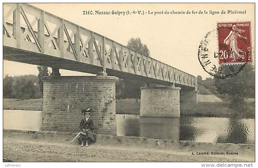 depts div -ille et vilaine -ref AA350- messac guipry -le pont du chemin de fer de la ligne de ploermel -carte bon etat -