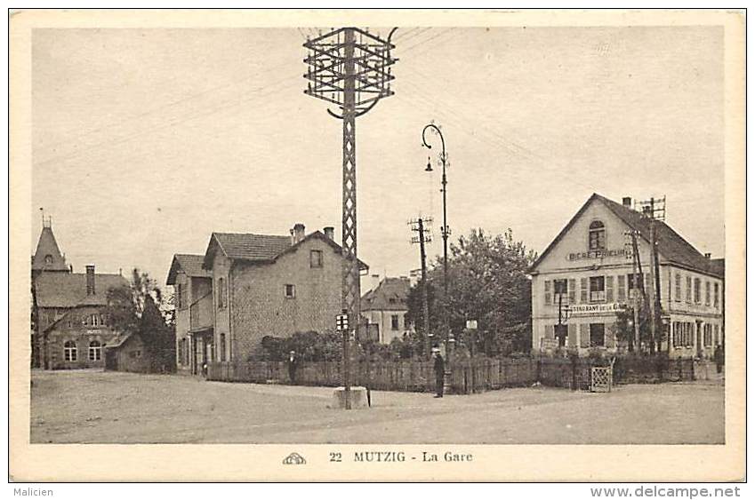 -depts div - ref: DD669- bas rhin - mutzig - la gare - restaurant de la gare - publicite biere prieur -carte bon etat -