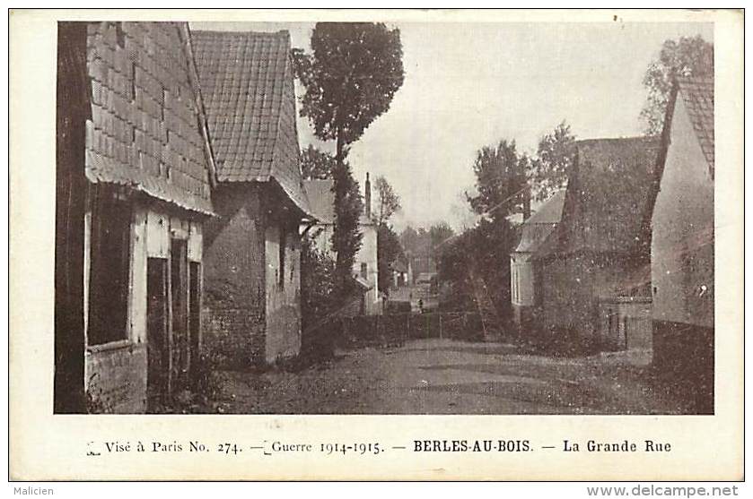 - depts divers - ref- EE452 - pas de calais - berles au bois  la grande rue - guerre 1914-1915 -