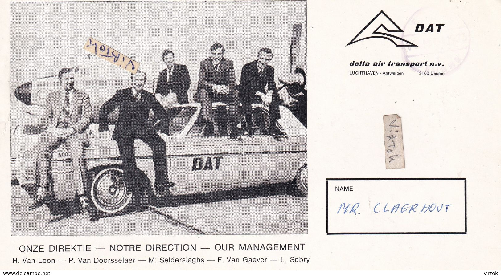 DEURNE : Delta air transport N.V. onze direktie : luchthaven Antwerpen   doc   20 x 11 cm           see scans
