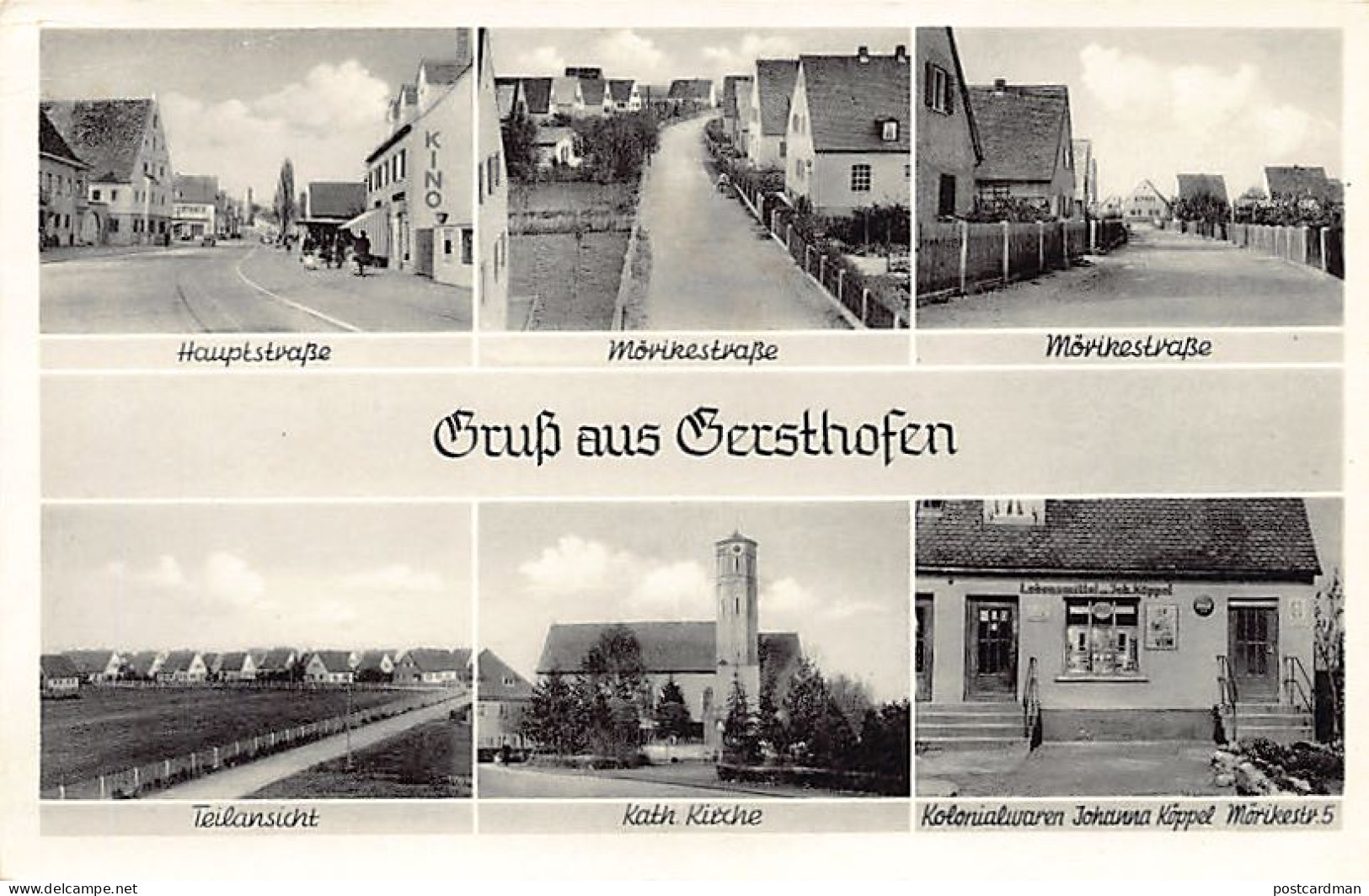 Deutschland - GERSTHOFEN (BY) Mehrfachansicht - Hauptstrasse - Mövikestrasse - Teilansicht - Kath. Kirche - Kolonialware