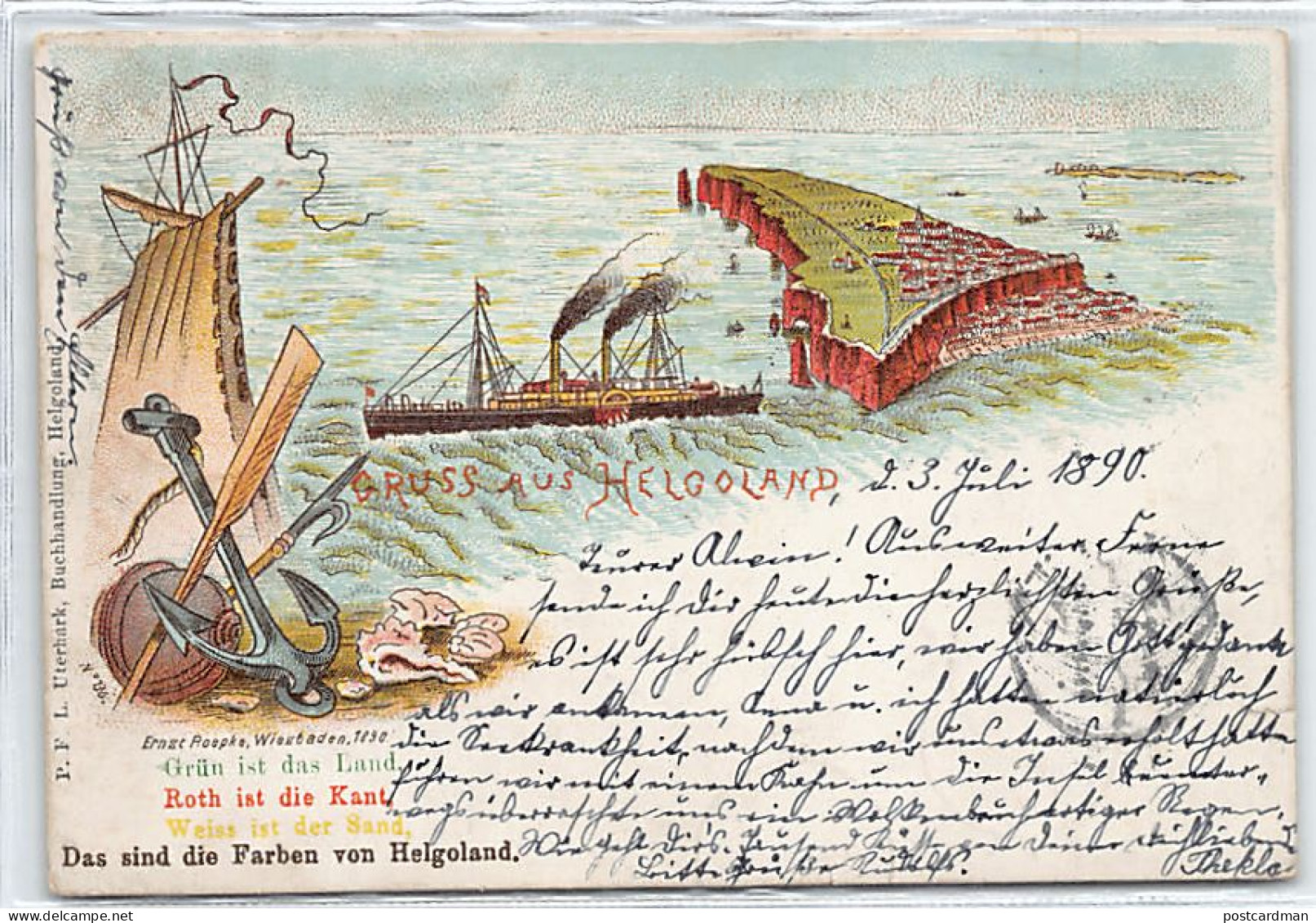 Deutschland - HELGOLAND - Gruss aus Jahr 1890 mit Helgoland Briefmarke. Verlag P.F.L. Uterhark.