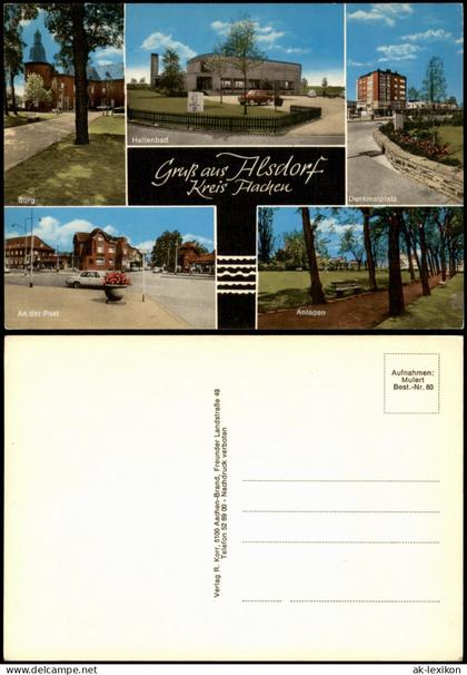 Alsdorf Mehrbild-AK Ortsansichten u.a. Hallenbad Denkmalplatz An der Post 1965