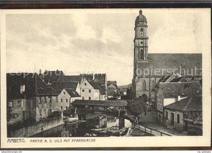 Amberg Oberpfalz Partie an der Vils Holzbruecke Pfarrkirche