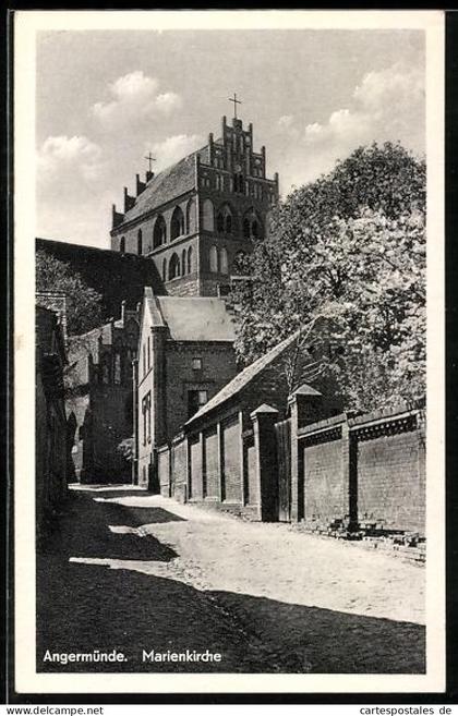 AK Angermünde, Marienkirche mit Strasse